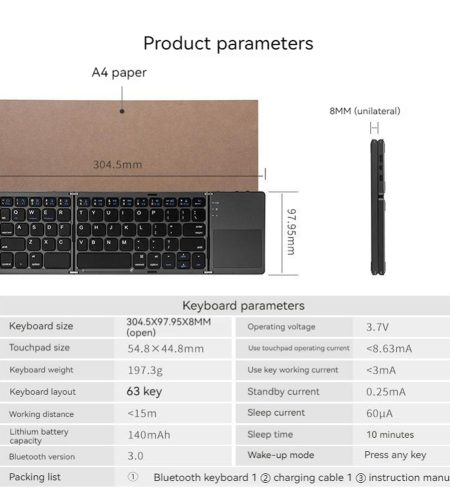 Portable Mini Bluetooth Keyboard Wireless Foldable Trackpad Keyboard for IOS Android Windows Ipad Black - Image 3