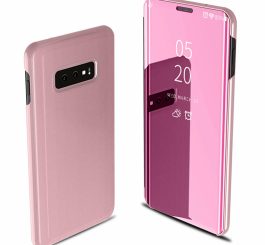 For Samsung Galaxy S10/S10 Plus/S10E Smart Leather Flip Mirror 360 Phone Case Cover Rose gold
