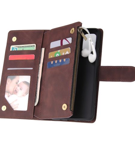For Samsung A71 Case Smartphone Shell Precise Cutouts Zipper Closure Wallet Design Overall Protection Phone Cover  Coffee - Image 8