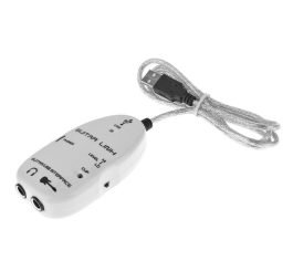 Guitar to USB Sound Player Sound Card Effector Interface Link Audio Cable Music Recording Adapter white