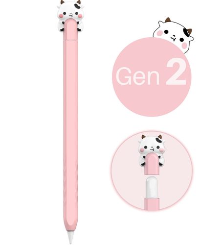 Portable Soft Silicone Cartoon Pencil Case Capacitive Pen Protective Sleeve Compatible For Ipencil Second Generation Pen pink
