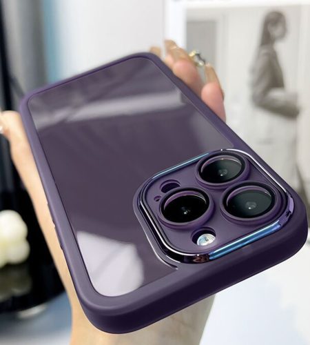 Clear Mobile Phone Case Lens Protector Ring With Lens Film Shockproof Protective Cover Compatible For Iphone Transparent black metal ring with lens film iPhone14Pro MAX - Image 2