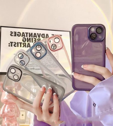 Clear Mobile Phone Case Lens Protector Ring With Lens Film Shockproof Protective Cover Compatible For Iphone Transparent black metal ring with lens film iPhone14Pro MAX - Image 9