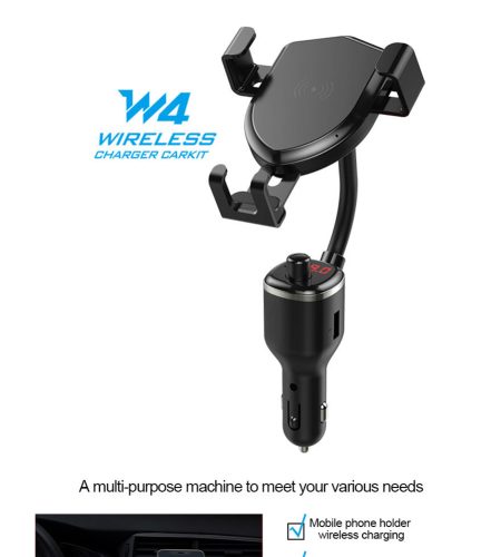 10W Wireless Quick Charging Mobile Phone Holder Stand with Fm Bluetooth Transmitter black