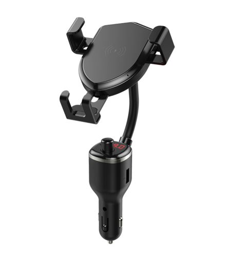 10W Wireless Quick Charging Mobile Phone Holder Stand with Fm Bluetooth Transmitter black - Image 4
