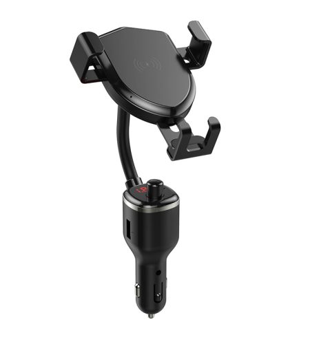 10W Wireless Quick Charging Mobile Phone Holder Stand with Fm Bluetooth Transmitter black - Image 2