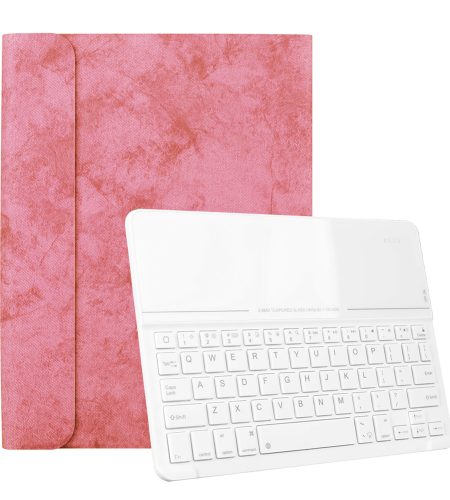for Apple iPad Pro 11 Inch Magnetic Wireless Bluetooth Smart Sleep Keyboard Protective Case Pink leather case + white glass keyboard