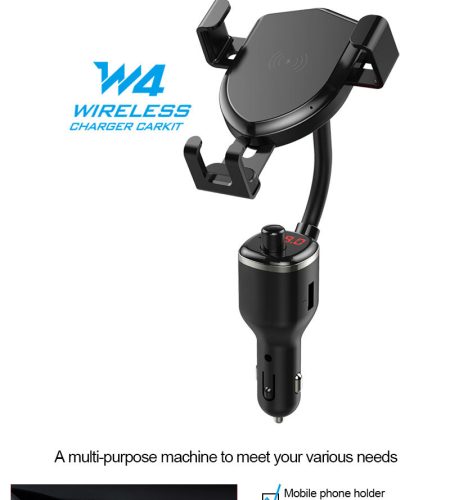 10W Wireless Quick Charging Mobile Phone Holder Stand with Fm Bluetooth Transmitter black - Image 6