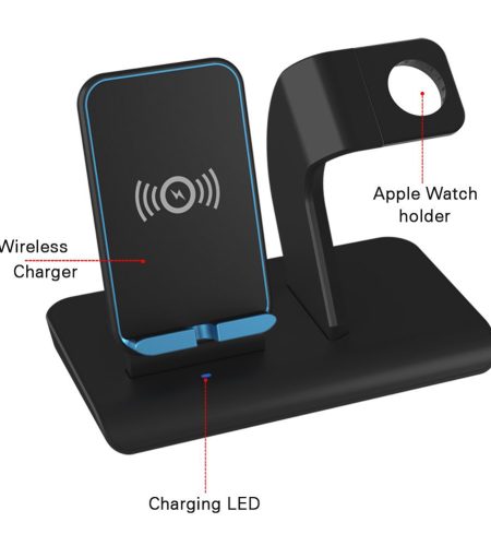 2 in 1 Qi Wireless Charger Stand Apple Watch Charging Stand for iPhone X/8/8 Plus Apple Watch Series 3,2,1 Silver - Image 4