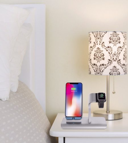 2 in 1 Qi Wireless Charger Stand Apple Watch Charging Stand for iPhone X/8/8 Plus Apple Watch Series 3,2,1 Silver - Image 9