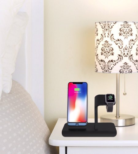 2 in 1 Qi Wireless Charger Stand Apple Watch Charging Stand for iPhone X/8/8 Plus Apple Watch Series 3,2,1 Silver - Image 8