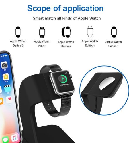 2 in 1 Qi Wireless Charger Stand Apple Watch Charging Stand for iPhone X/8/8 Plus Apple Watch Series 3,2,1 Silver - Image 2