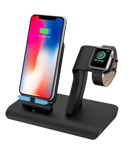 2 in 1 Qi Wireless Charger Stand Apple Watch Charging Stand for iPhone X/8/8 Plus Apple Watch Series 3,2,1 Silver - Image 7