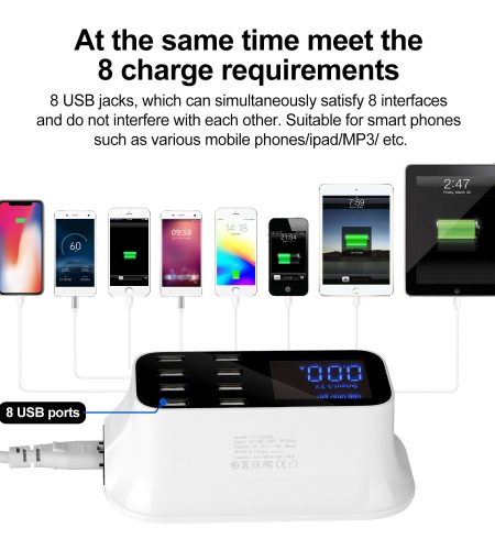 8-Port USB Adapter Desktop Wall Charger Smart LED Display Charging Station UK plug - Image 2