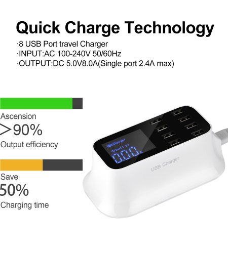 8-Port USB Adapter Desktop Wall Charger Smart LED Display Charging Station UK plug - Image 3