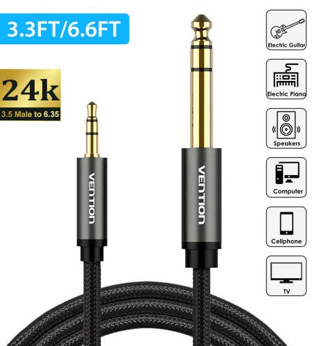 Gold Plated 3.5mm to 6.35mm Audio Cable Connecting Mobile Phone Laptop Converter Line Connectors 1M - Image 2
